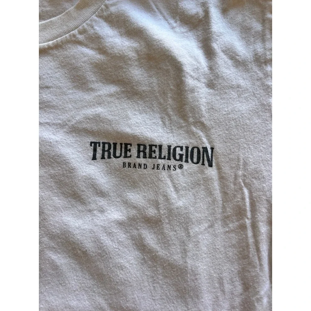 True Religion Mens World Tour Buddha Graphic T-Shirt White Black Medium 700030